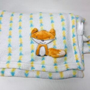 Le Bebe Favorite Orange Fox 3D Blue Green Triangles Blanket Lovey Security Plush